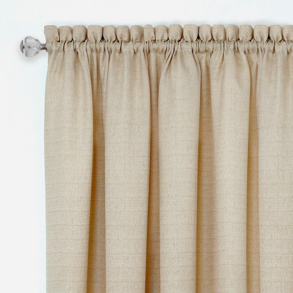 Tan and White Light Filtering Polyester Rod Pocket Drapes