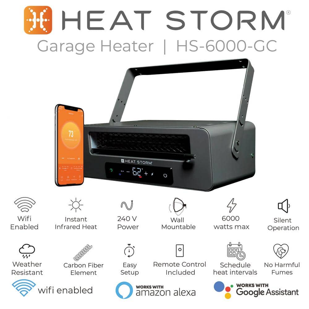 Gray Infrared Electric Heater with Thermostat, 6000 Watt