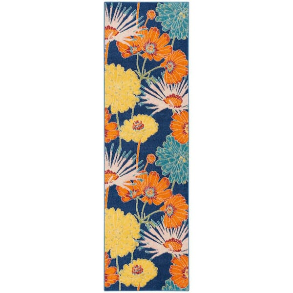 Allur Navy Multicolor 2 ft. x 8 ft. Floral Medallion Boho Kitchen Runner Area Rug