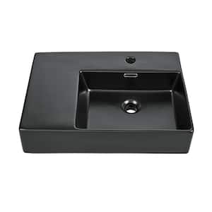St. Tropez 24 in. x 18 in. Matte Black Ceramic Wall Hung Vessel Sink with Right Side Faucet Mount