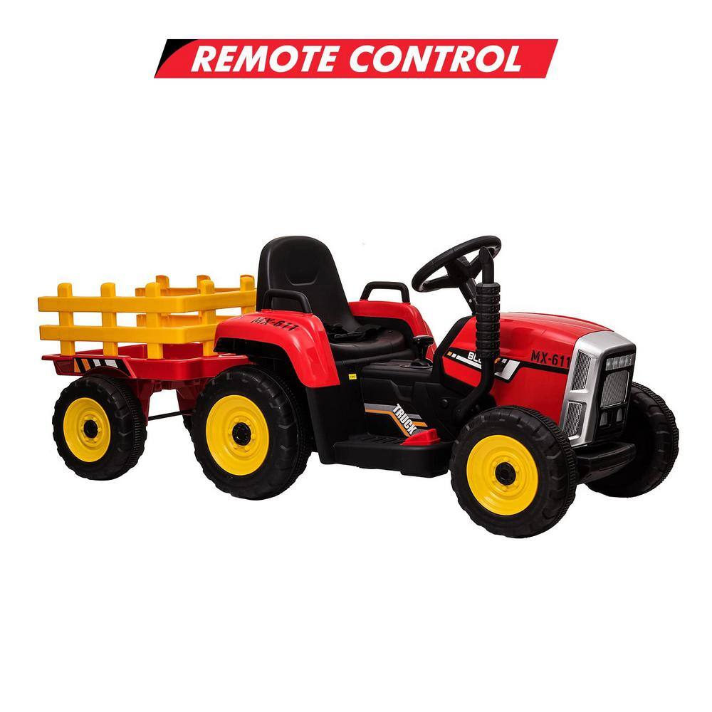Red 12V Kids Electric Ride-On Tractor with Trailer