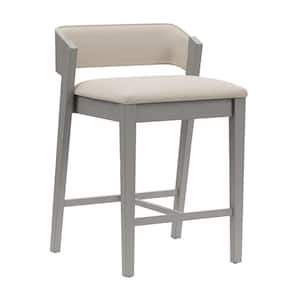 Dresden 32 in. Gray Low Back Wood 26 in. Counter Stool with Beige Fabric