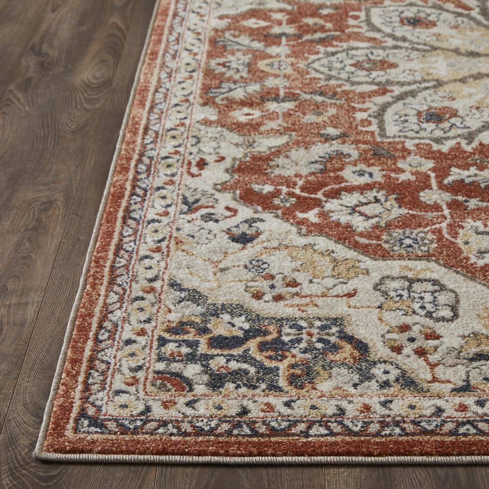 Red and Beige 4' x 6' Synthetic Oriental Area Rug