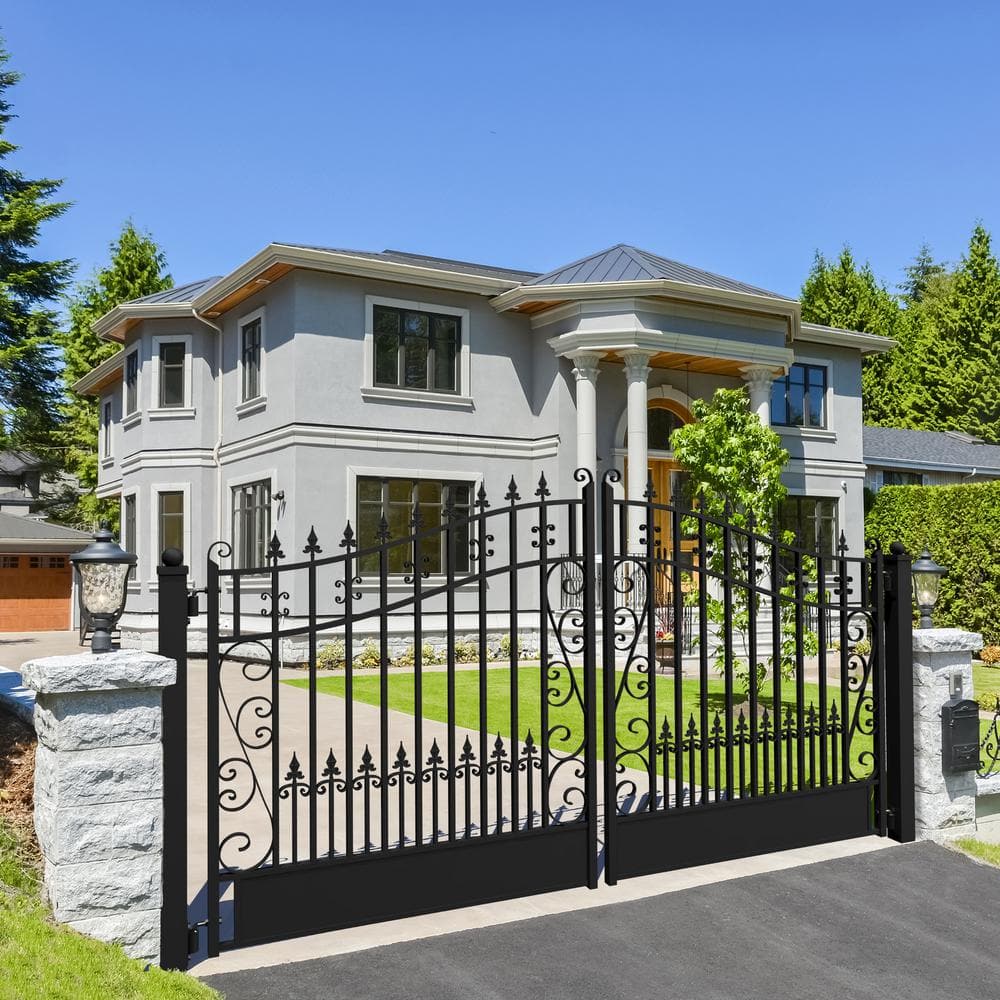 Venice Style Black Steel Dual Swing Driveway Gate with Automatic Opener