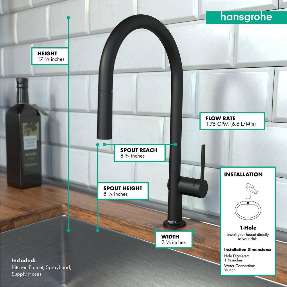 Matte Black High Arc Kitchen Faucet with Pull-out Spray