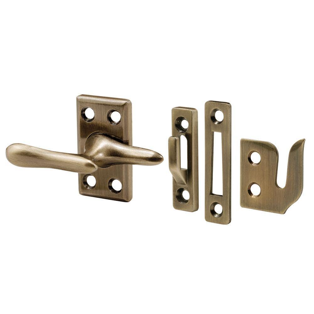 Prime-Line 1-7/8 in. Diecast and Steel Antique Brass Plated Casement Window  Sash Lock with Strikes for 3 Different Applications H 3683 - The Home