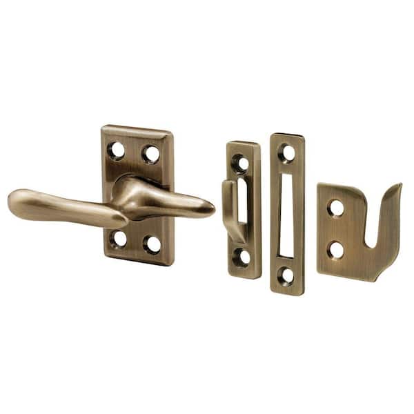 Prime-Line 1-7/8 in. Diecast and Steel Antique Brass Plated Casement Window Sash Lock with Strikes for 3 Different Applications