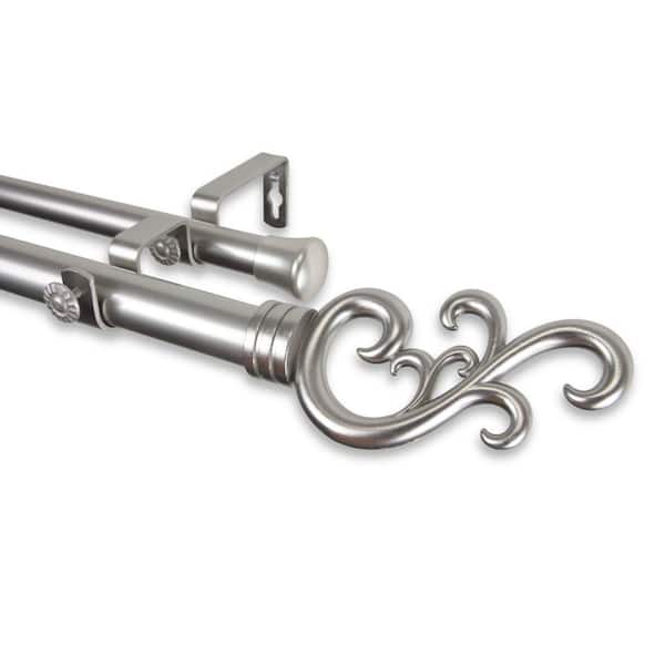 Rod Desyne 66 in. - 120 in. Telescoping 1 in. Double Curtain Rod Kit in Satin Nickel with Madeline Finial