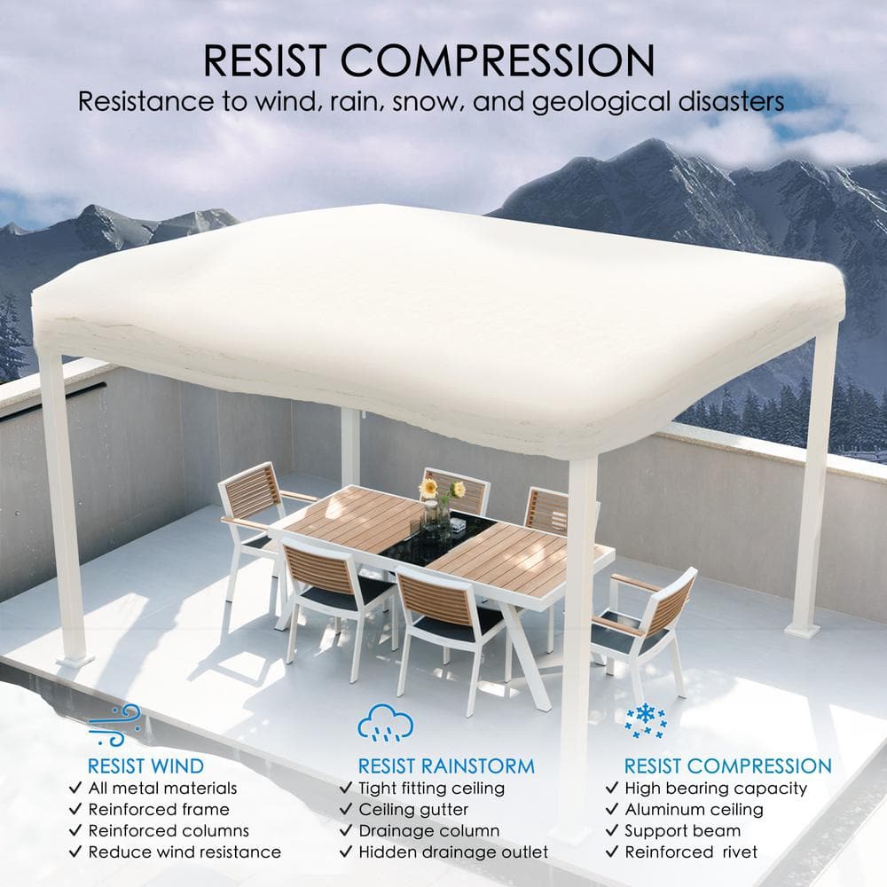 White Aluminum 10'x12' Outdoor Louvered Pergola with Adjustable Roof