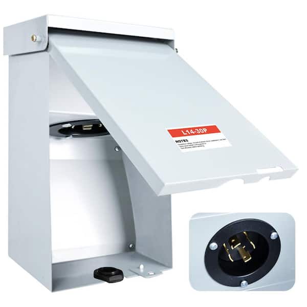 30 Amp NEMA L14-30P 120/240V 7200W Weatherproof Outdoor Generator Inlet Box for Emergency Use w/ Pre-Drilled Holes