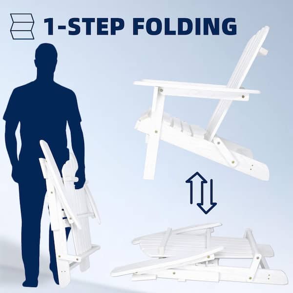 White Folding Wood Adirondack Chair, Outdoor Lounge Chair (Set of