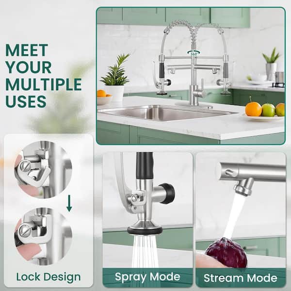 Single Handle 18 in. H Pull Down Sprayer Kitchen Faucet with Advanced Spray in Brushed Nickel