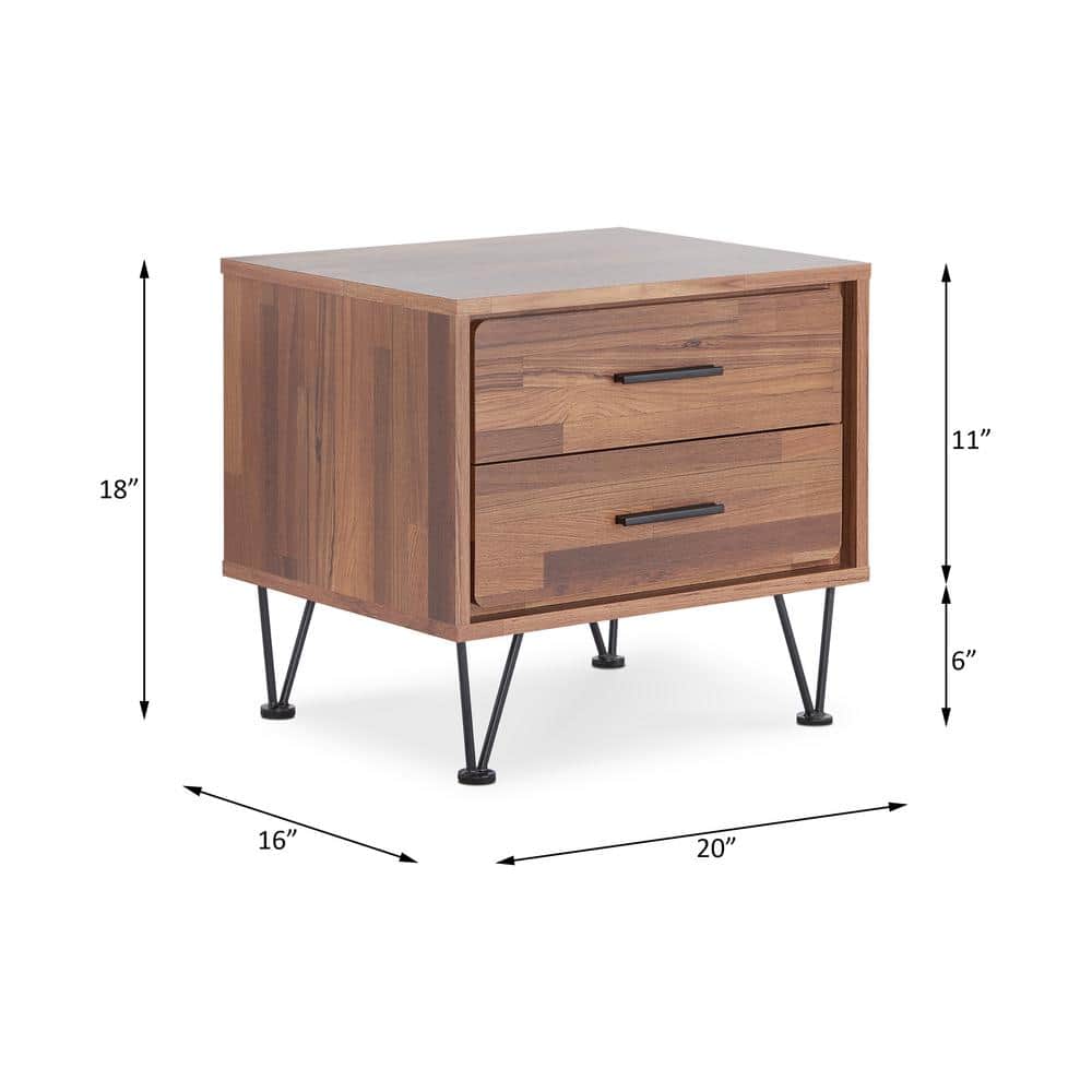 Elegant Walnut Finish 2-Drawer Accent Table with Metal Hardware