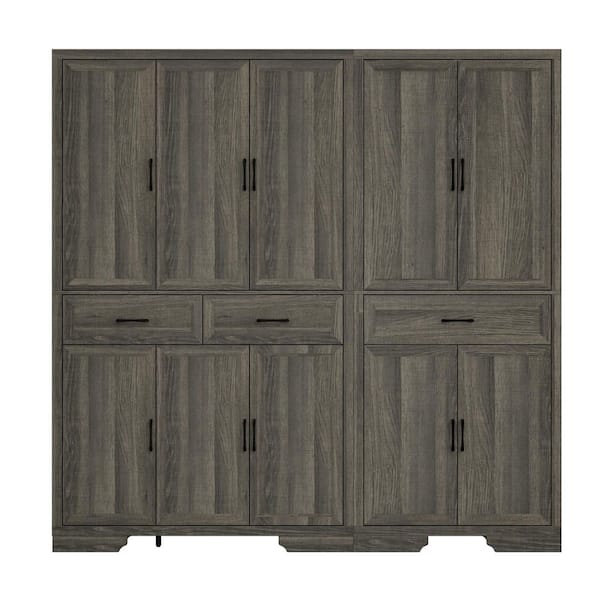 78.7 in. Tall Dark Oak Wood 15-Shelf Traditional Bookcase with Cabinet Doors, Storage Drawers, and Anti-Tip Kit