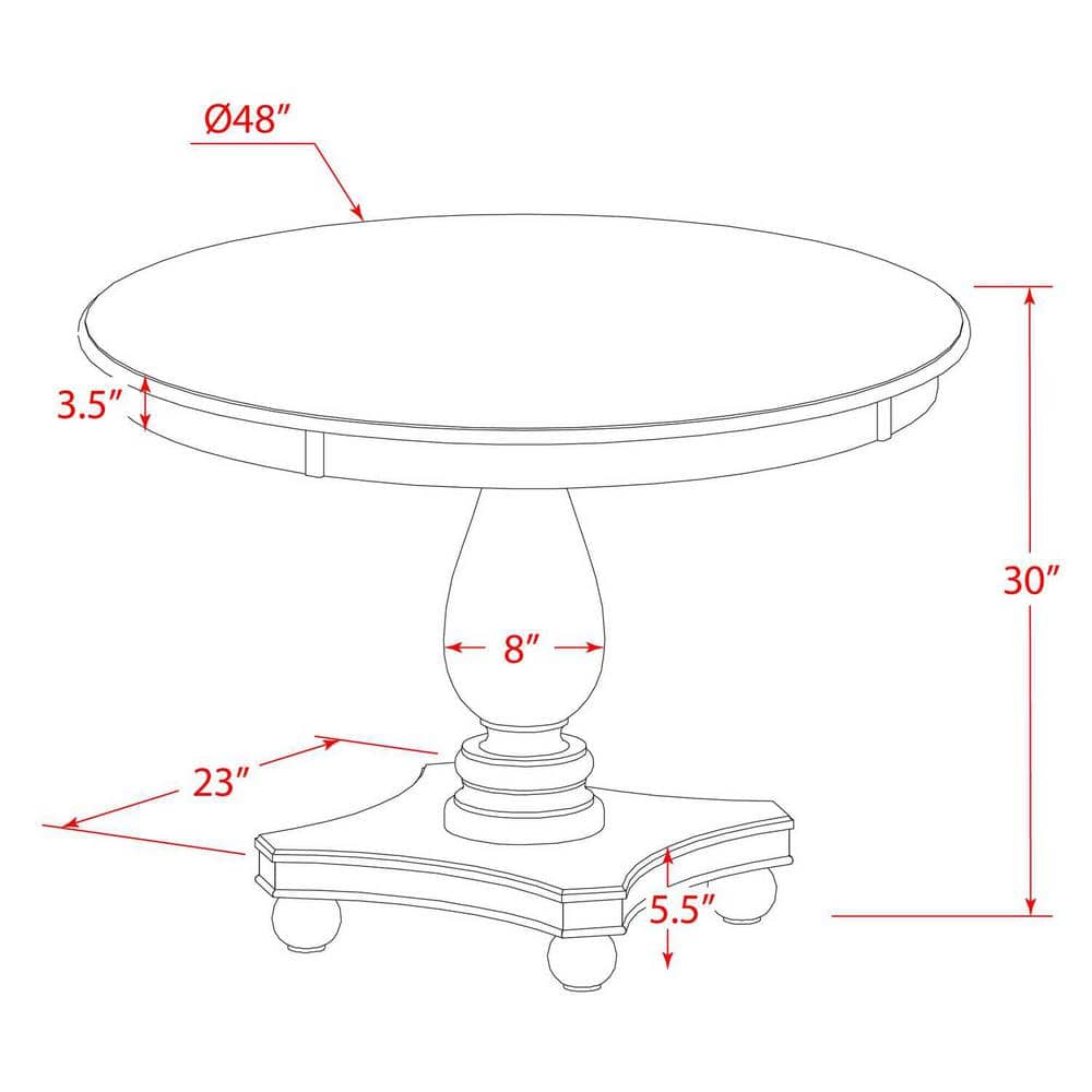Antique Walnut Round Pedestal Dining Table with 6 Light Beige Linen Chairs