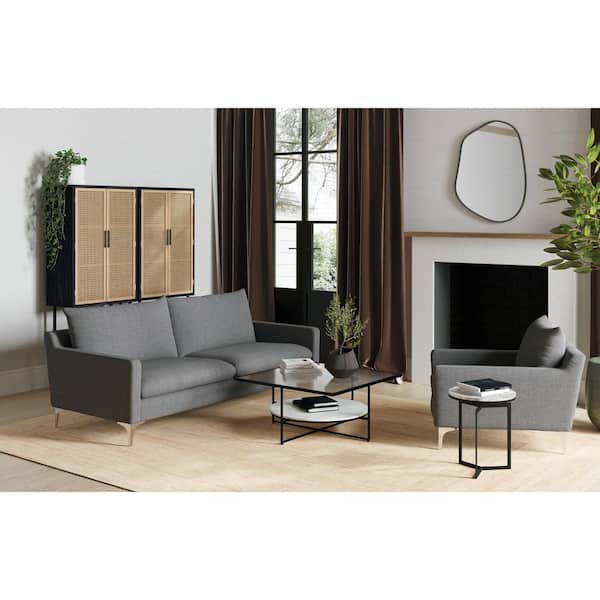 NADAAL STUDIOS Emory Natural Finish 26 in. Accent Cabinet with 3-Shelves and Rattan Paneled Doors
