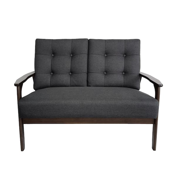 Noble House Duluth 2-Seat Black Fabric Loveseat