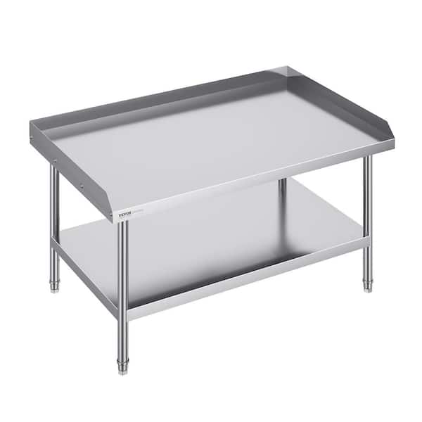 VEVOR 30 in. x 48 in. x 26 in. Silver Stainless Steel Commercial Kitchen Prep Table 3-Sided Worktable with Adjustable Height