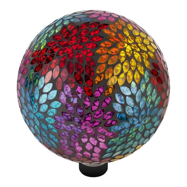 10 in. Diameter Indoor/Outdoor Glass Mosaic Gazing Globe Yard Decoration, Mosaic Leaves Design