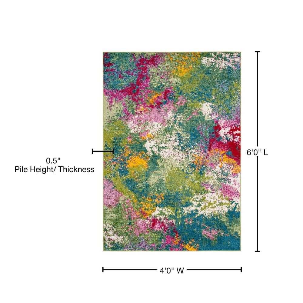 Abstract Watercolor Bliss Synthetic Area Rug, Green/Fuchsia, 4' x 6'
