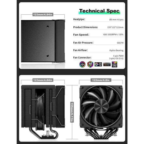 YICHUHAOXI Dual Tower Air CPU Cooler 120mm PWM Fan Efficient