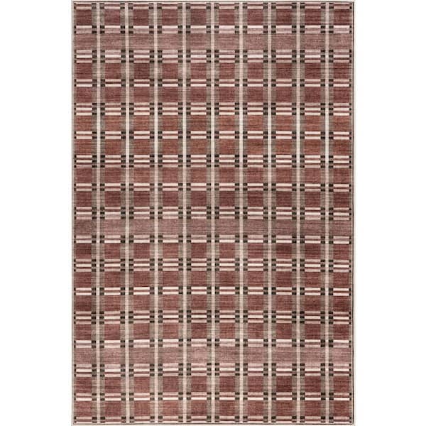 Sacha Plaid Spill Proof Washable Rust 9 ft. x 12 ft. Indoor Area Rug