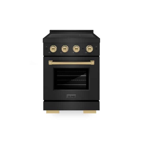 Autograph 24 in. 3.2 cu. ft. Paramount Induction Range with 3 Element Cooktop in Black Stainless with Champagne Accents