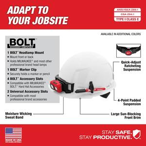 BOLT Red Type 1 Class E Front Brim Non-Vented Hard Hat with 4 Point Ratcheting Suspension