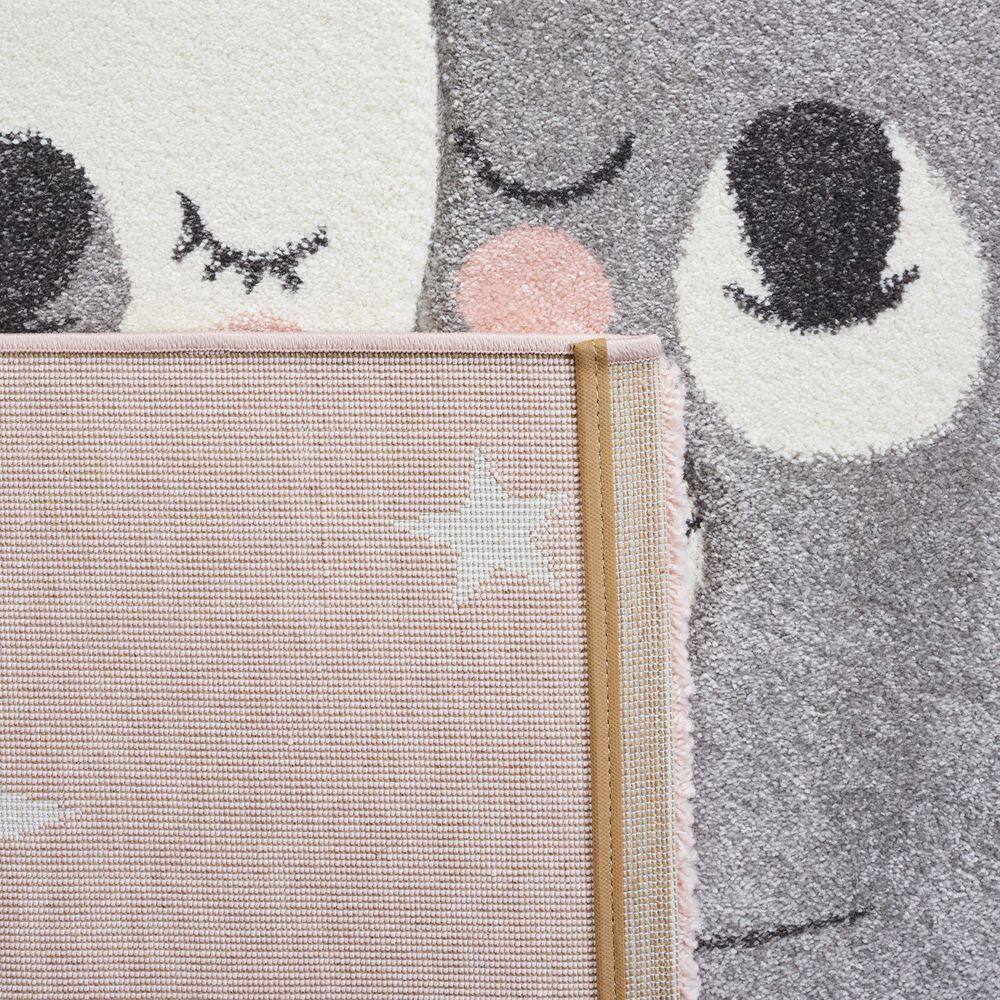 Round Pink and White Synthetic Kids Rug, 59-inch