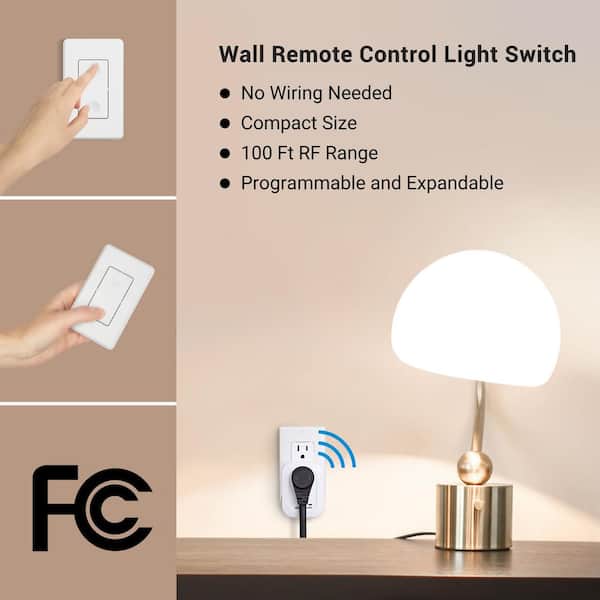 Indoor Wireless Remote Control Outlet, Programmable and Expandable, White (2 Swtich)