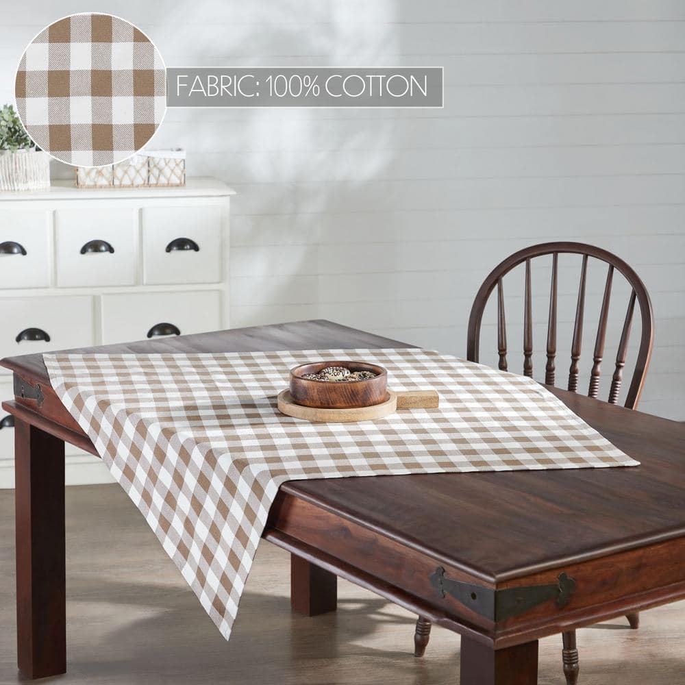 Annie 40x40 Brown and White Cotton Buffalo Check Table Topper