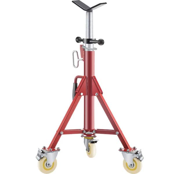 Adjustable Height Steel Pipe Jack Stand 28-52 in. Folding Portable with Casters 882 lb Capacity