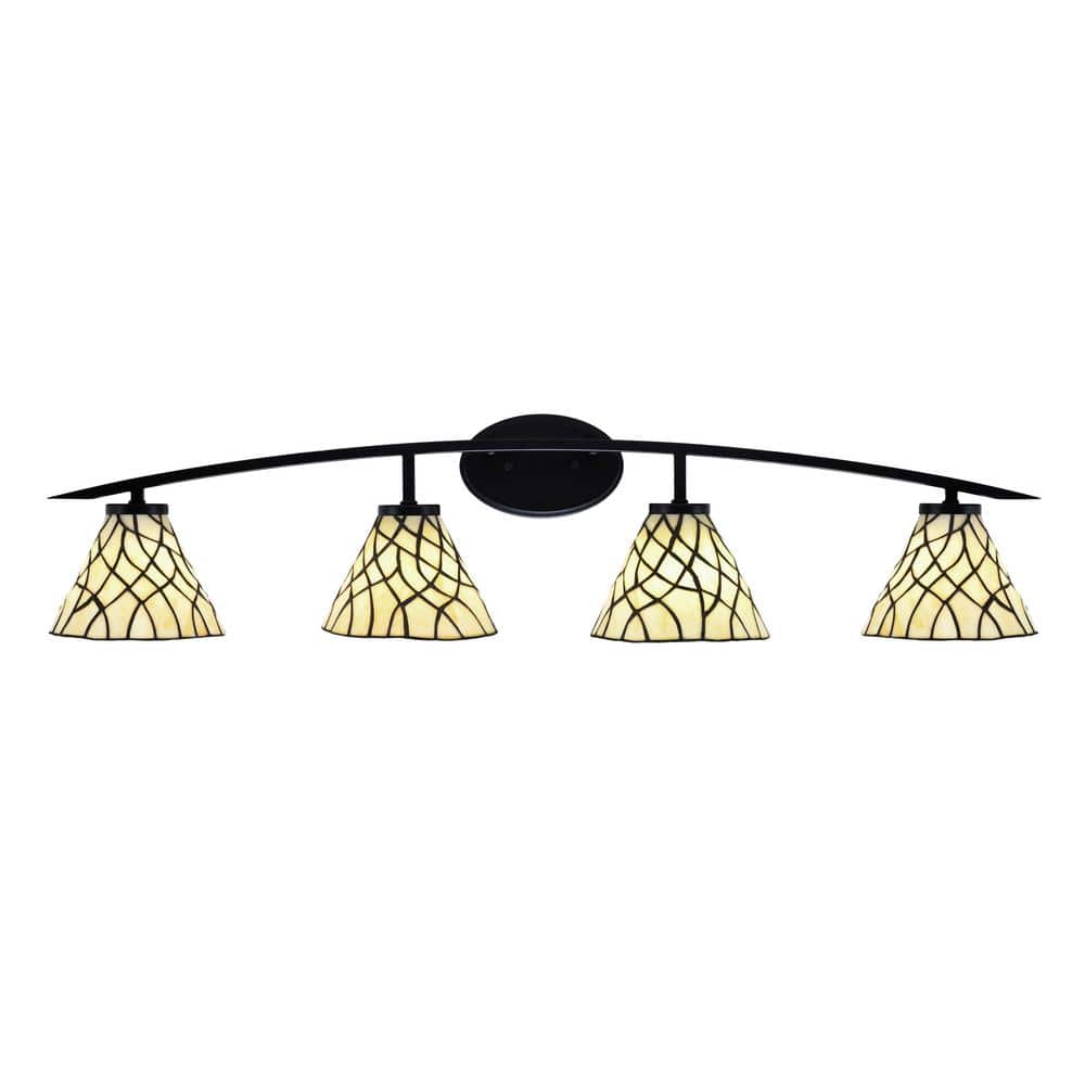 Siena 40 in. 4-Light Matte Black Vanity-Light with 7 in. Sandhill Art Glass