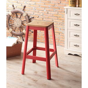 Jacotte 30 in. Natural/Red Backless Metal Bar Stool Counter Stool with Wood Seat 1 Set of Included