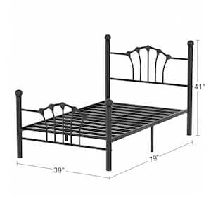 Bed Frame Black Metal Frame Twin Platform Bed Shell Headboard Heavy Duty Slats, 12.6 in. Storage, No Box Spring Needed