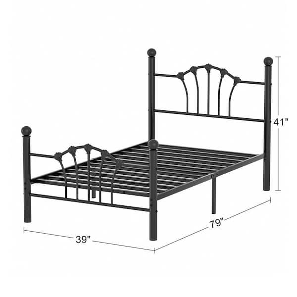 Bed Frame Black Metal Frame Twin Platform Bed Shell Headboard Heavy Duty Slats, 12.6 in. Storage, No Box Spring Needed