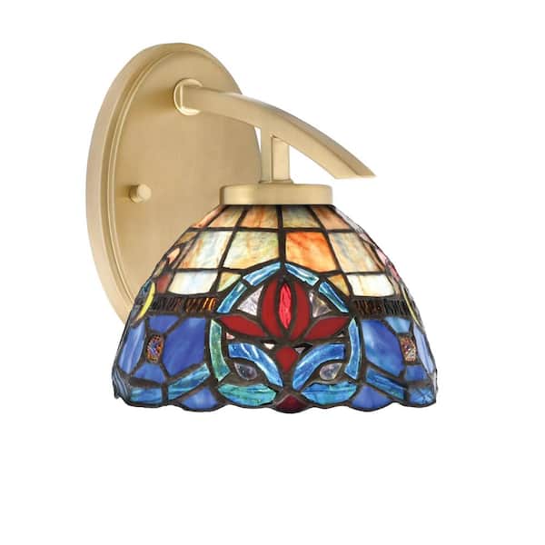 Unbranded Siena 7 in. 1-Light New Age Brass Sconce with 7 in. Sierra Art Glass Shade No Bulb Included