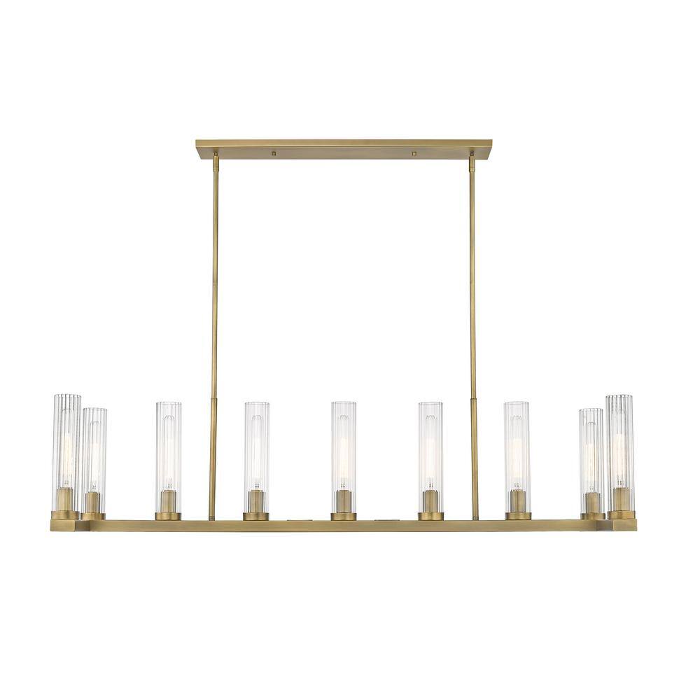 Rubbed Brass 9-Light Island Pendant with Fluted Glass Shades