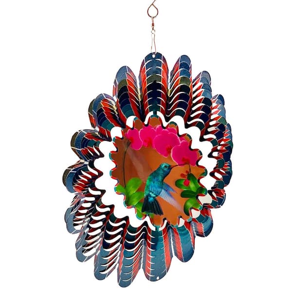 Falkirk Wind 12 in. Stainless Steel Wind Spinner Mandala Hummingbird Flowers Teal in Pink Red Green Blue
