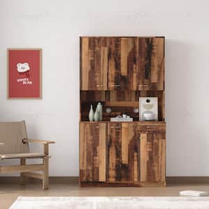 70.87 in. Walnut Wood Pantry Organizer Tall Wardrobe and Kitchen Cabinet with 6-Doors 1-Open Shelves and 1-Drawer