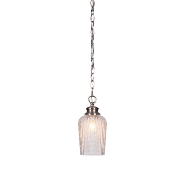 Unbranded Langdale 60-Watt 1-Light Brushed Nickel Shaded Pendant Light with 5 in. Clear Textured Glass Shade, No Bulb Included