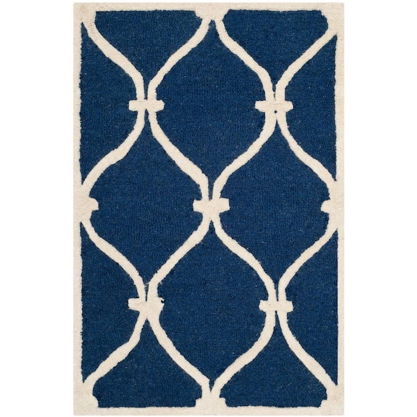 SAFAVIEH Cambridge Navy/Ivory 3 ft. x 4 ft. Border Knotted Geometric Area Rug