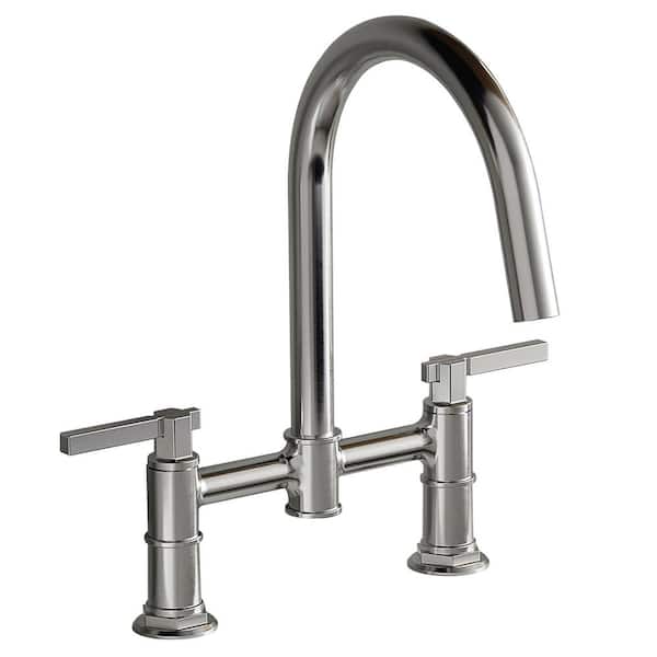 Unbranded Double Handle Bridge Kitchen Faucet in Polished Chrome