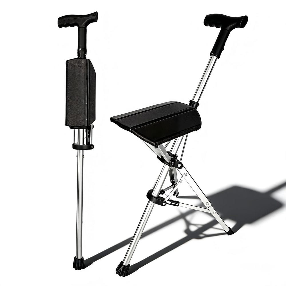 Folding Walking Cane with Seat for Seniors, Anti-Slip Aluminum Foldable Trekking Hiking Pole for Travel, Outdoor price history on PriceWatchPro