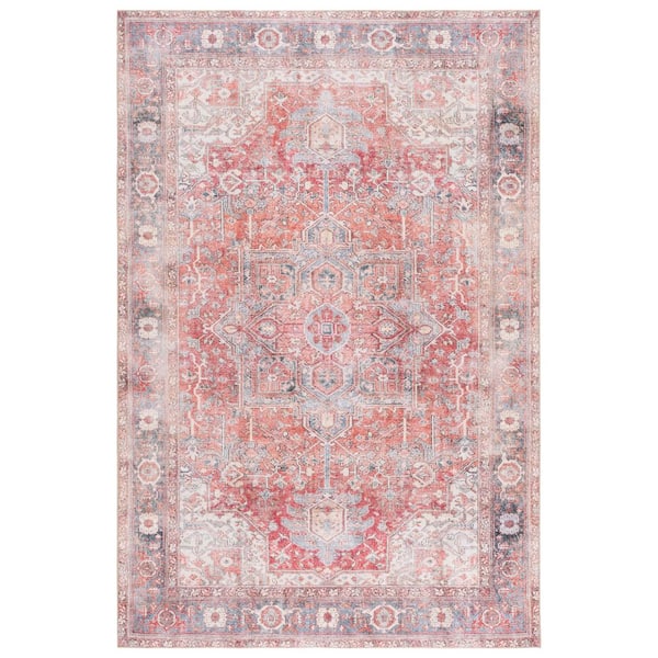 Vintage Serapi Red Orange/Gray 6 ft. x 9 ft. Machine Washable Distressed Ornate Medallion Area Rug