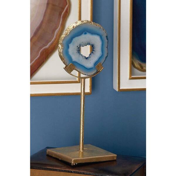 Litton Lane 10 in. Agate Stone Decorative Sculpture in Marbling Blue and White