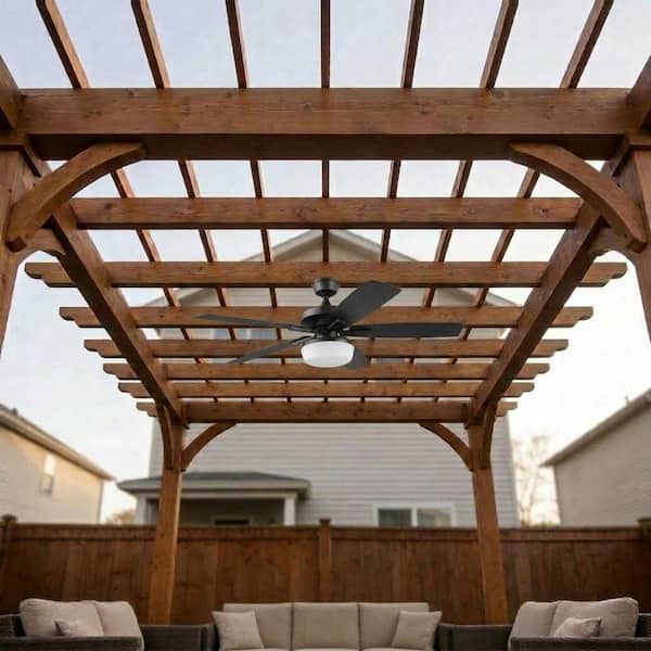 Gazebo IV 52 in. Indoor/Outdoor Flat Bronze Downrod Mount Ceiling Fan with Remote and Light Kit with 2-Bulbs Included