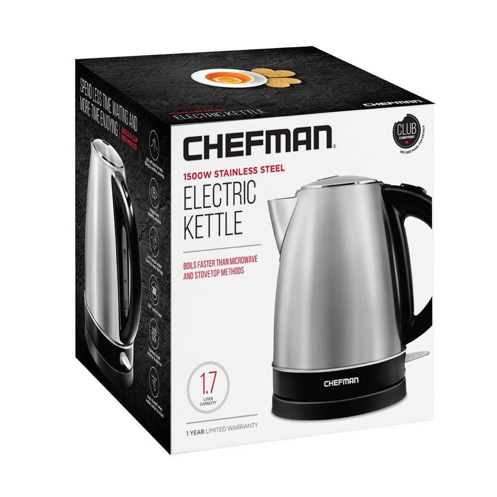 Chefman 1.7L Stainless Steel Electric Kettle with Auto Shut-Off