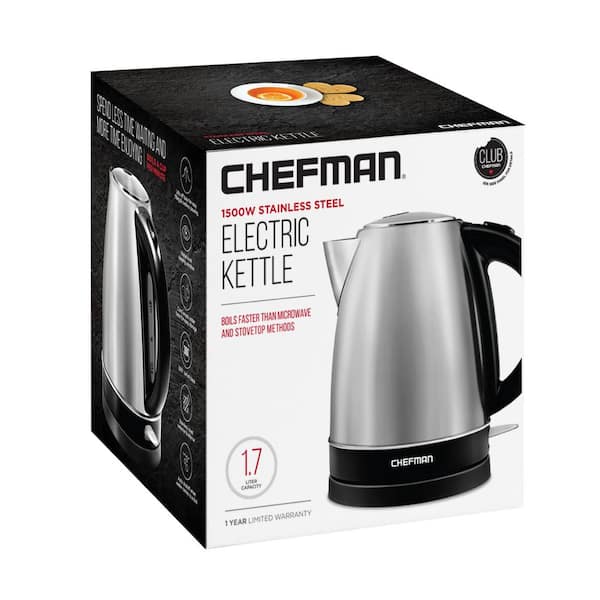 Chefman Stainless Steel Electric Kettle | Stainless Steel | One Size | Coffee + Tea Electric Kettles | LED Indicators|Cool Touch Handle