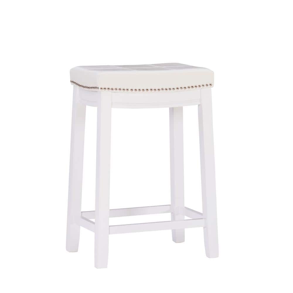 Concord 26.5 in. White Backless Wood Counter Stool with Faux Leather Seat